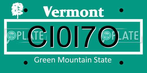 CI0I7O Vermont License Plate