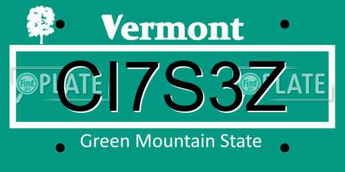 CI7S3Z Vermont License Plate