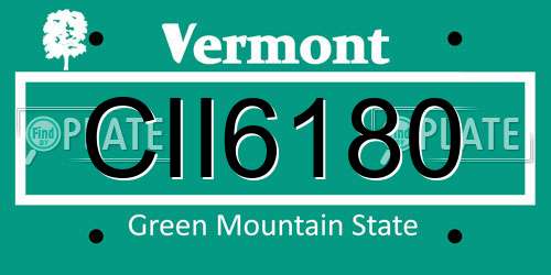CII6180 Vermont License Plate