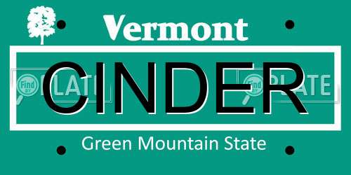 CINDER Vermont License Plate