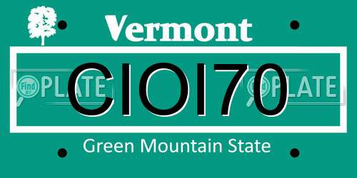 CIOI70 Vermont License Plate