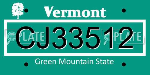 CJ33512 Vermont License Plate