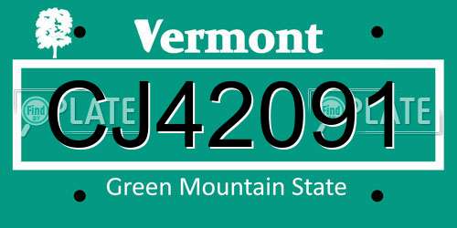 CJ42091 Vermont License Plate