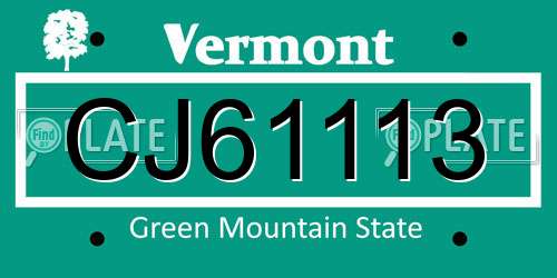 CJ61113 Vermont License Plate