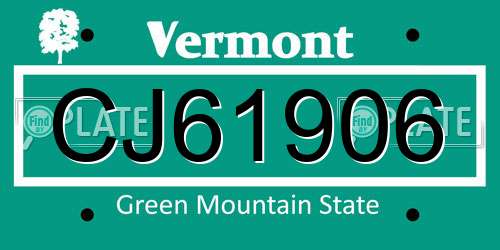 CJ61906 Vermont License Plate