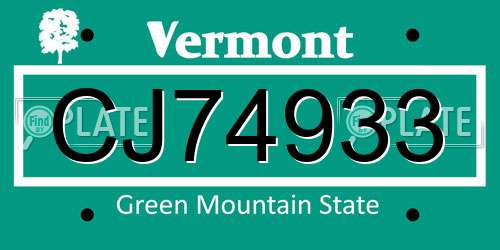 CJ74933 Vermont License Plate