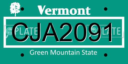CJA2091 Vermont License Plate