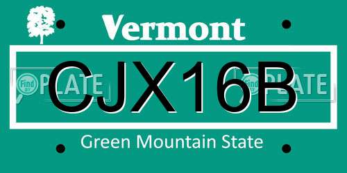 CJX16B Vermont License Plate