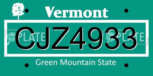 CJZ4933 Vermont License Plate