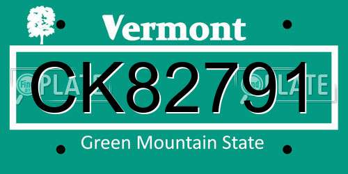 CK82791 Vermont License Plate
