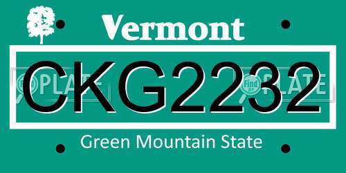 CKG2232 Vermont License Plate