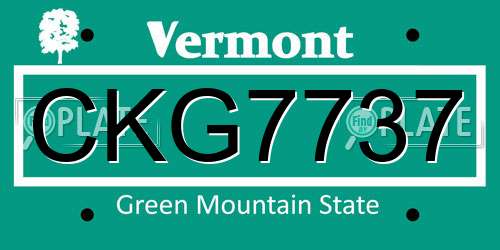 CKG7737 Vermont License Plate