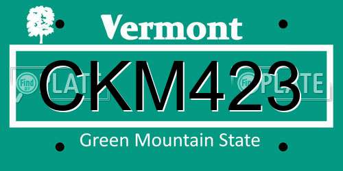 CKM423 Vermont License Plate