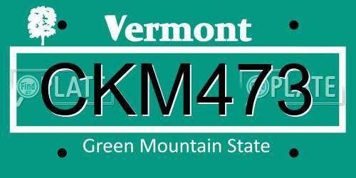CKM473 Vermont License Plate