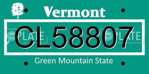 CL58807 Vermont License Plate