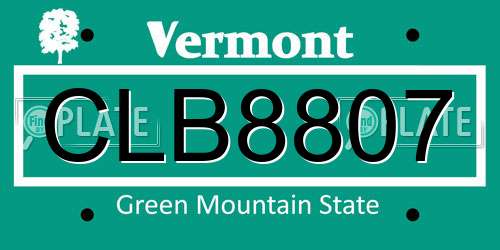 CLB8807 Vermont License Plate