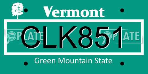 CLK851 Vermont License Plate