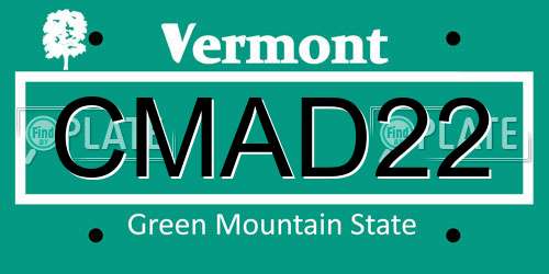 CMAD22 Vermont License Plate