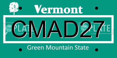 CMAD27 Vermont License Plate