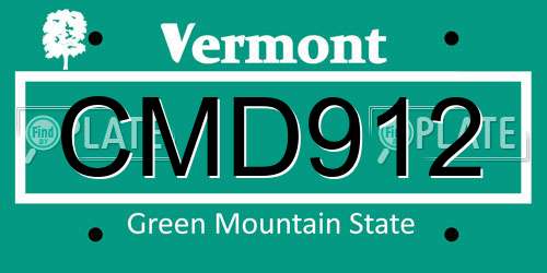 CMD912 Vermont License Plate
