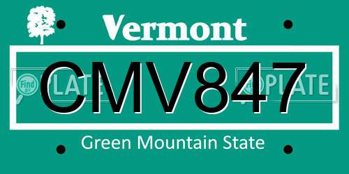 CMV847 Vermont License Plate