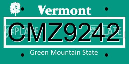 CMZ9242 Vermont License Plate