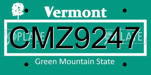 CMZ9247 Vermont License Plate