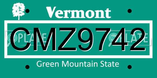 CMZ9742 Vermont License Plate