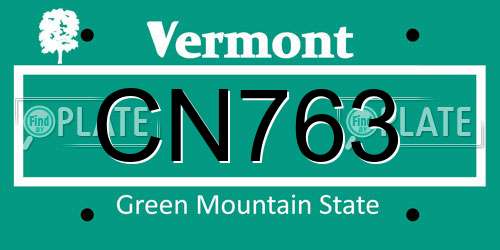 CN763 Vermont License Plate
