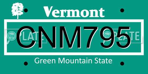 CNM795 Vermont License Plate