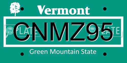 CNMZ95 Vermont License Plate