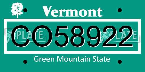 CO58922 Vermont License Plate
