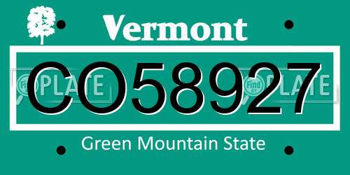 CO58927 Vermont License Plate