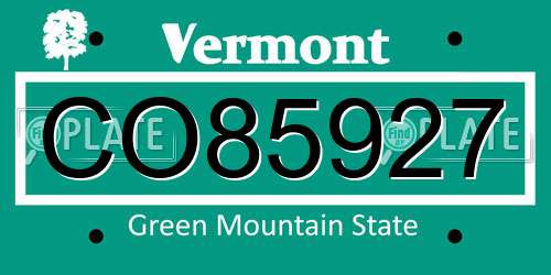 CO85927 Vermont License Plate