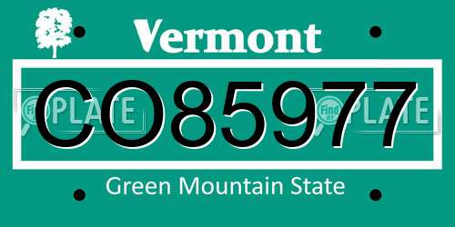 CO85977 Vermont License Plate