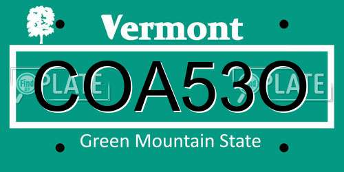 COA53O Vermont License Plate