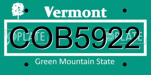 COB5922 Vermont License Plate