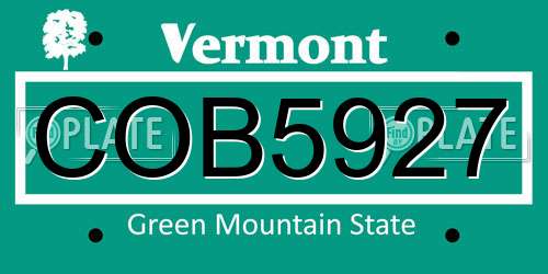 COB5927 Vermont License Plate