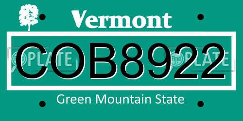 COB8922 Vermont License Plate