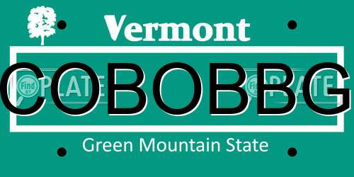 COBOBBG Vermont License Plate