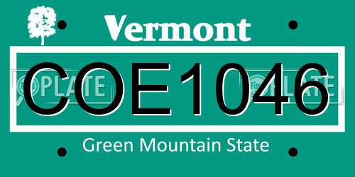 COE1046 Vermont License Plate