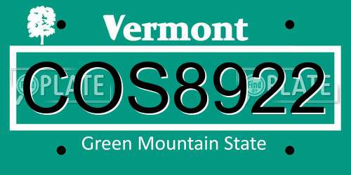 COS8922 Vermont License Plate