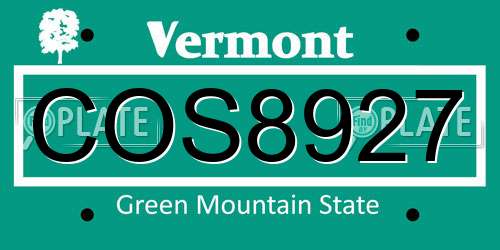 COS8927 Vermont License Plate