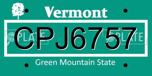 CPJ6757 Vermont License Plate