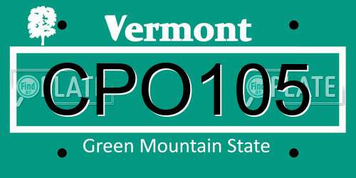 CPO105 Vermont License Plate