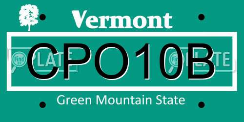 CPO10B Vermont License Plate