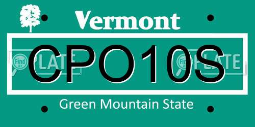 CPO10S Vermont License Plate
