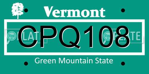 CPQ108 Vermont License Plate