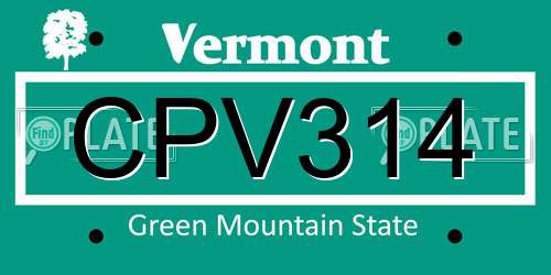 CPV314 Vermont License Plate
