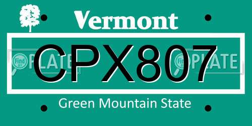 CPX807 Vermont License Plate